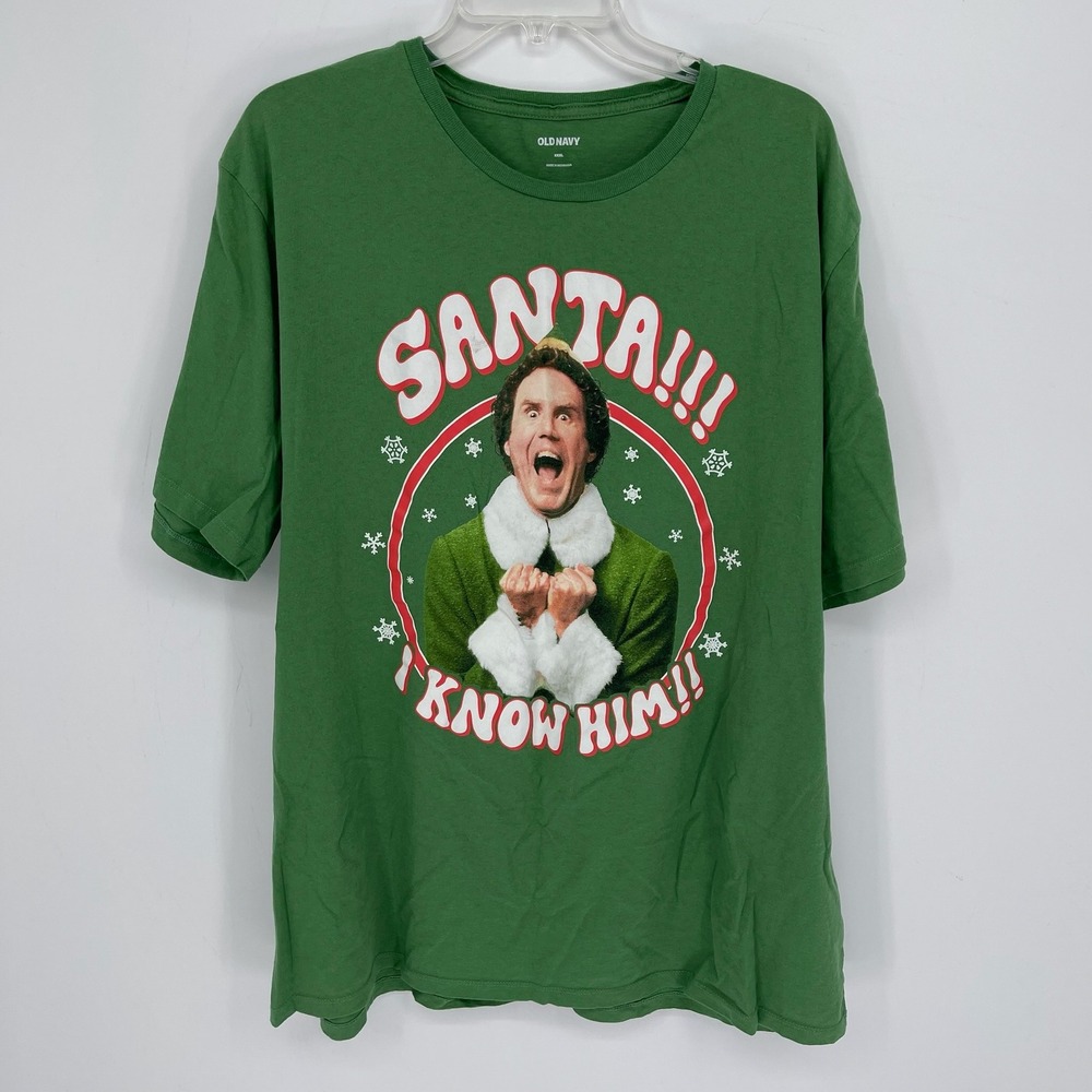 Old Navy Men's Green Elf Movie Buddy Santa Graphic Holiday T-Shirt Size XXXL 3XL